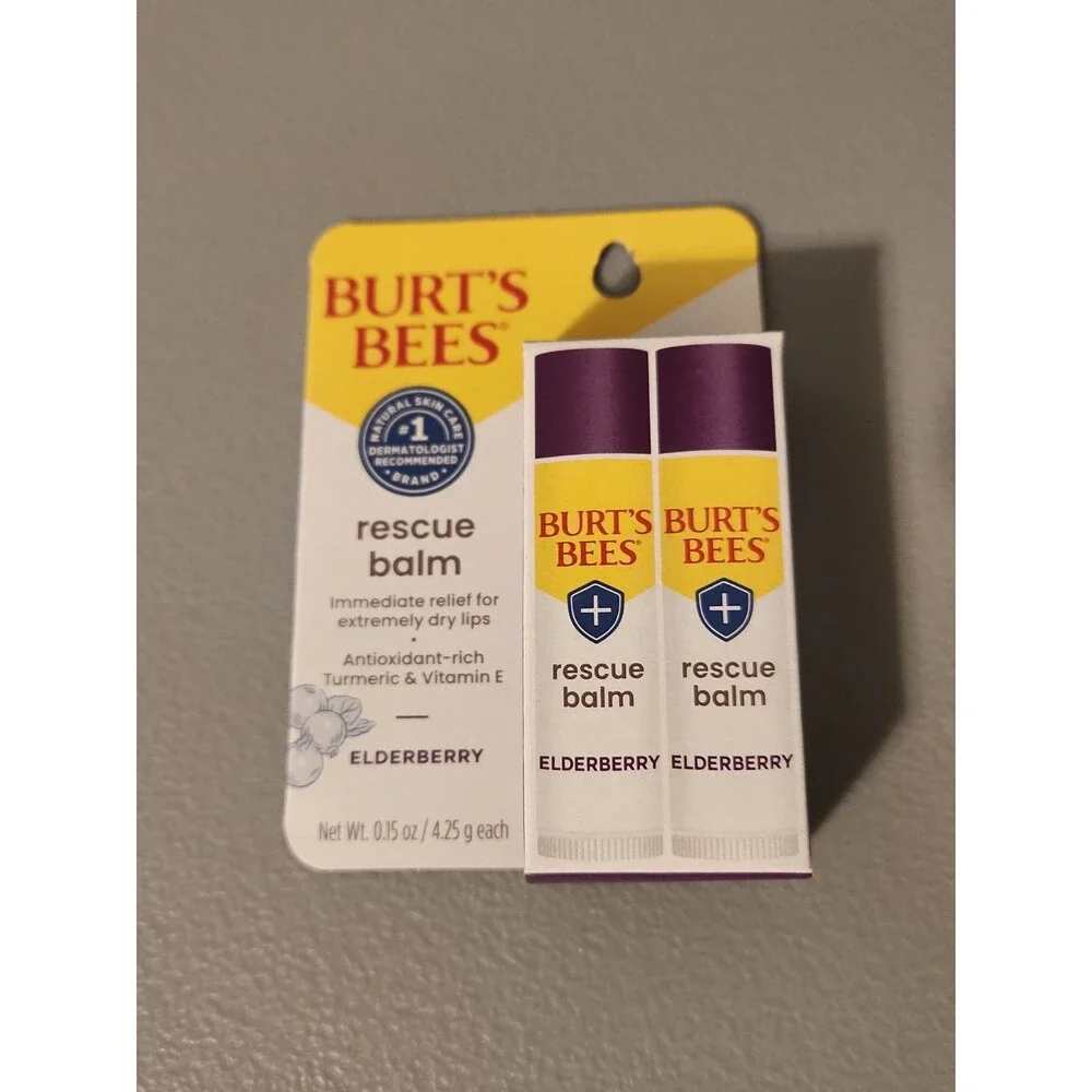 4X Burt's Bees Rescue Balm for Extremely Dry Lips, 2 Ct ea (8 TUBES) Elderberry